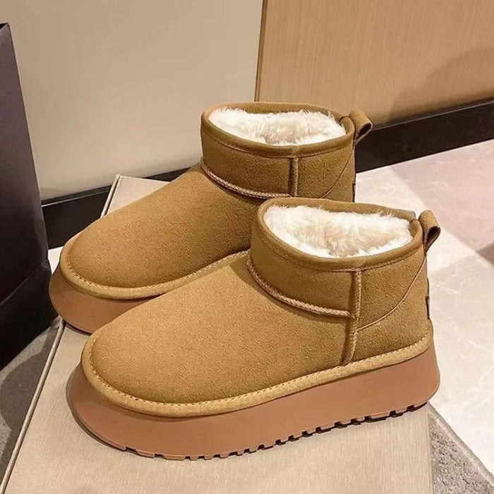 SaneShoppe - 2023 New Winter Warm Boots Fur Ladies Snow Boots Real Sheepskin Wool Low - cut Warm Fur Shoes Man and Women Winter Short Boots