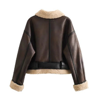 SaneShoppe - 2024 Autumn/Winter New Product Casual Women's Wear Flip Collar Fur Integrated Loose and Versatile Short Jacket Coat