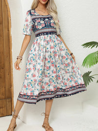 SaneShoppe - 2024 Europe and America autumn ladies round neck short sleeve long skirt Bohemian print dress woman