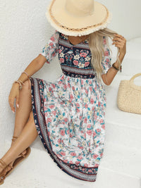 SaneShoppe - 2024 Europe and America autumn ladies round neck short sleeve long skirt Bohemian print dress woman