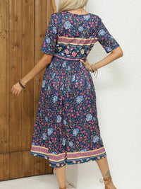 SaneShoppe - 2024 Europe and America autumn ladies round neck short sleeve long skirt Bohemian print dress woman