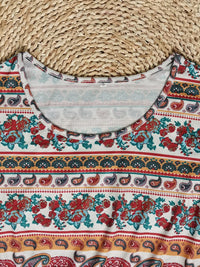 SaneShoppe - 2024 Europe and America autumn ladies round neck short sleeve long skirt Bohemian print dress woman