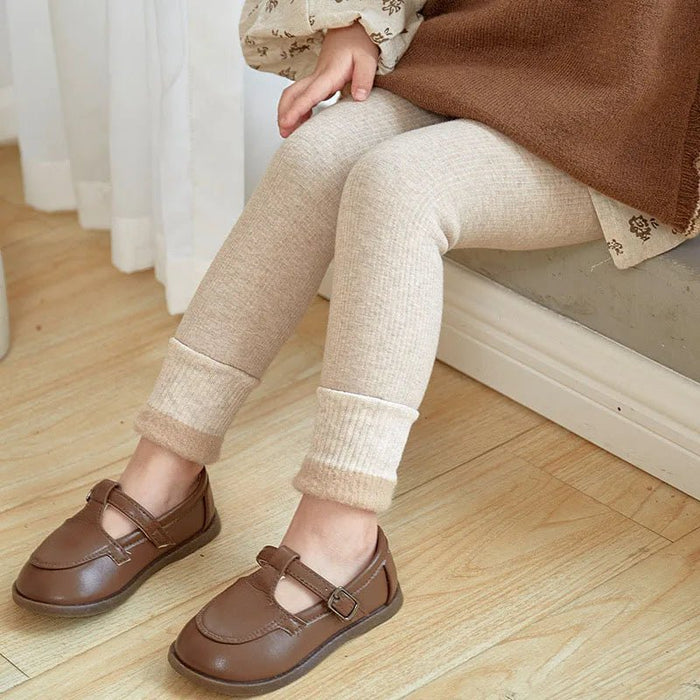 SaneShoppe - 2024 New Autumn Children Girls Solid Color Pit Strip Render Pants Toddler Fleece Padded Warm Trousers Kids Leggings