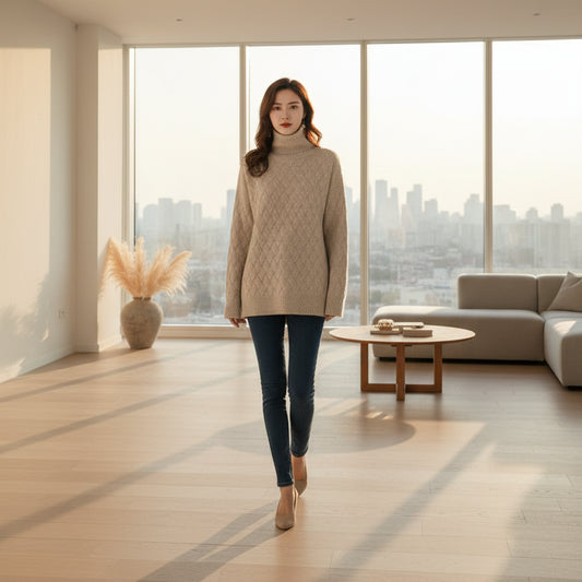SaneShoppe-2024 Winter Women's Cashmere Oversized Sweater Pullover Long Sleeve S-3XL