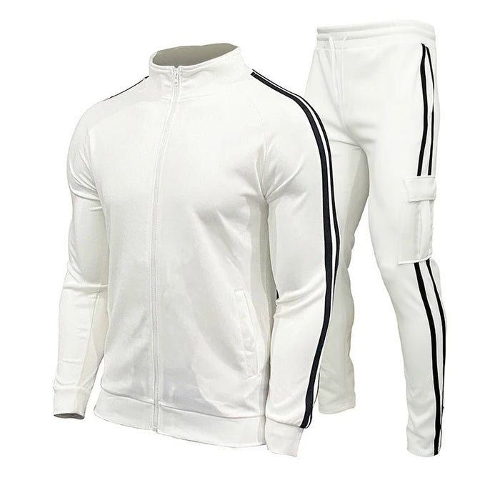 SaneShoppe - 2024 Spring and Autumn New Men's Outdoor Sports and Leisure Zipper Splicing Set Stand Collar Long Sleeve Running Two Piece Set