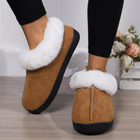 SaneShoppe - 2024 Winter Warm Fur Indoor Home Slippers Women Faux Suede Closed Toe Couple Slippers Woman Comfort Soft Sole House Shoes Slides
