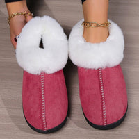 SaneShoppe - 2024 Winter Warm Fur Indoor Home Slippers Women Faux Suede Closed Toe Couple Slippers Woman Comfort Soft Sole House Shoes Slides
