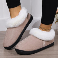 SaneShoppe - 2024 Winter Warm Fur Indoor Home Slippers Women Faux Suede Closed Toe Couple Slippers Woman Comfort Soft Sole House Shoes Slides