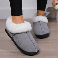 SaneShoppe - 2024 Winter Warm Fur Indoor Home Slippers Women Faux Suede Closed Toe Couple Slippers Woman Comfort Soft Sole House Shoes Slides