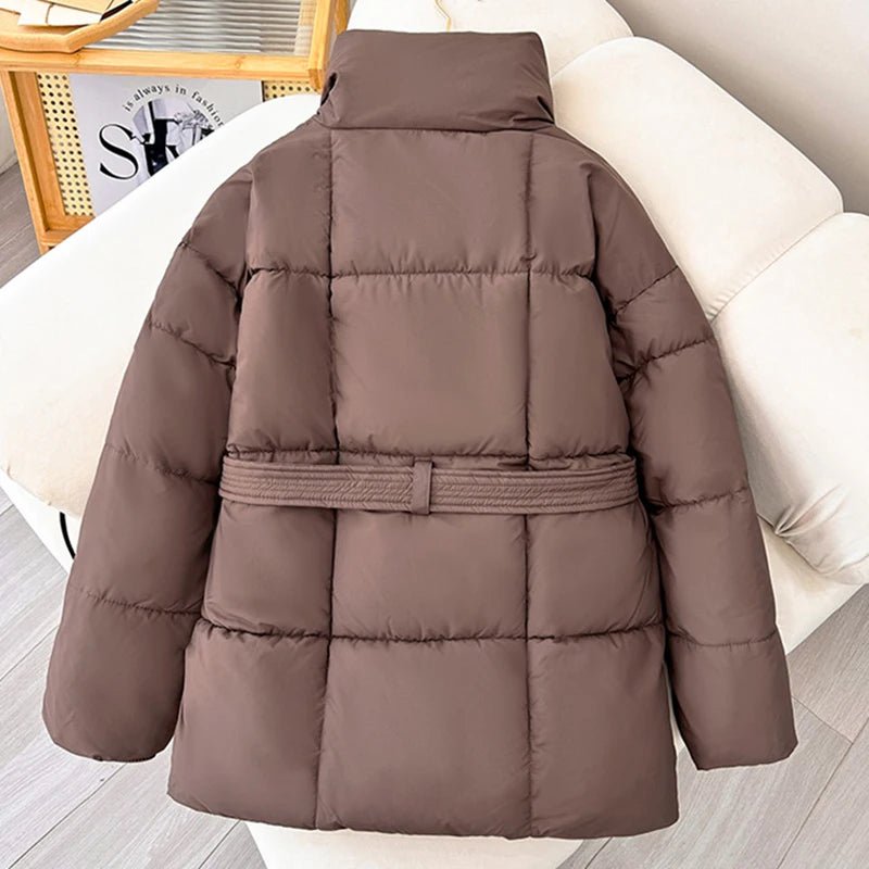 SaneShoppe - 2024 With a Belt Jacket Women Winter Jacket Woman Parkas Solid Thicken Warm Female Snow Wear Coat Cotton Padded Outwear Clothes