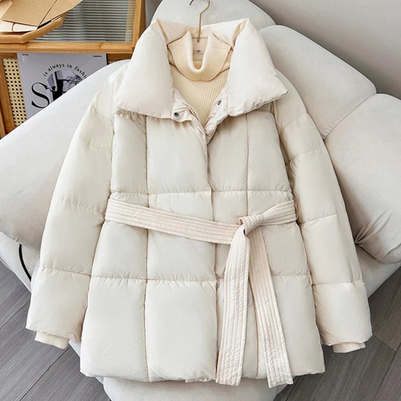 SaneShoppe - 2024 With a Belt Jacket Women Winter Jacket Woman Parkas Solid Thicken Warm Female Snow Wear Coat Cotton Padded Outwear Clothes