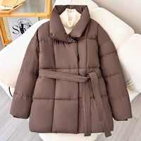 SaneShoppe - 2024 With a Belt Jacket Women Winter Jacket Woman Parkas Solid Thicken Warm Female Snow Wear Coat Cotton Padded Outwear Clothes
