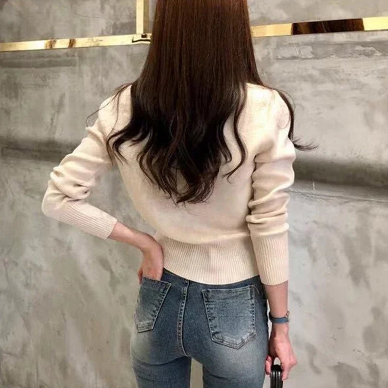 SaneShoppe - 2025 Autumn Long Sleeve Fashion Women Cardigans Sweater Knitted Coat Short Casual Single Breasted Korean Slim Chic Ladies Tops