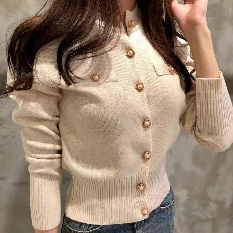 SaneShoppe - 2025 Autumn Long Sleeve Fashion Women Cardigans Sweater Knitted Coat Short Casual Single Breasted Korean Slim Chic Ladies Tops