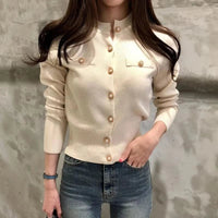 SaneShoppe - 2025 Autumn Long Sleeve Fashion Women Cardigans Sweater Knitted Coat Short Casual Single Breasted Korean Slim Chic Ladies Tops