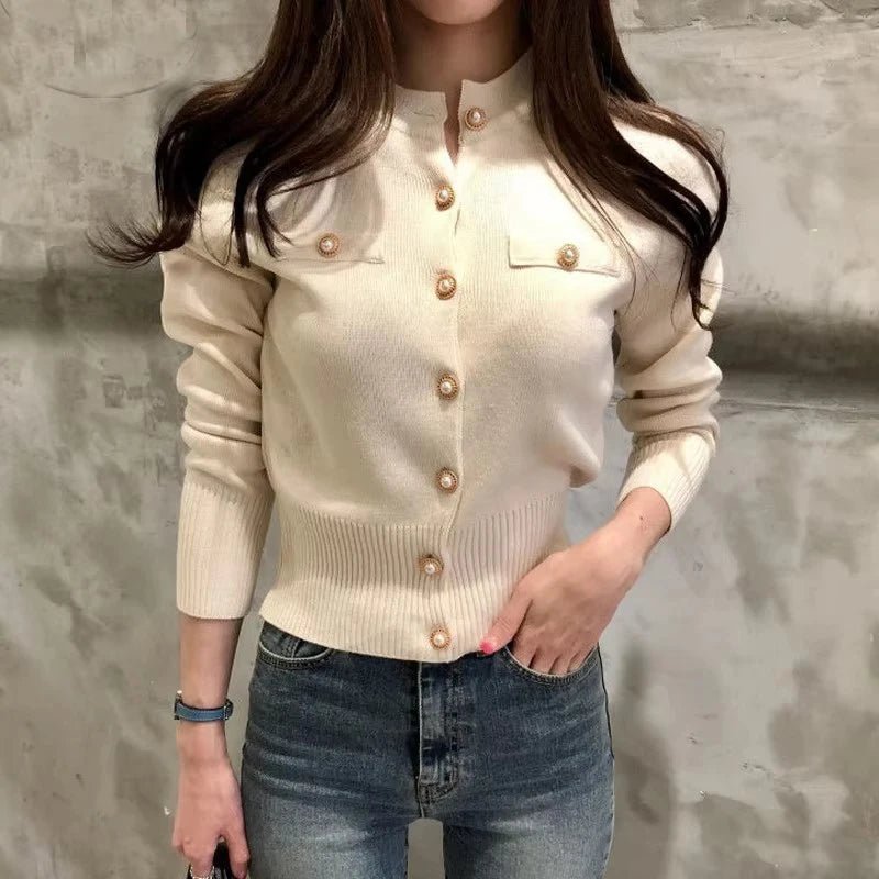SaneShoppe - 2025 Autumn Long Sleeve Fashion Women Cardigans Sweater Knitted Coat Short Casual Single Breasted Korean Slim Chic Ladies Tops