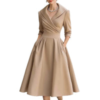 SaneShoppe - 2025 cross - border Amazon elegant satin spring and autumn long - sleeved belt dress cw09736
