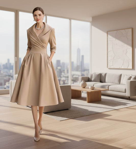 SaneShoppe - 2025 cross - border Amazon elegant satin spring and autumn long - sleeved belt dress cw09736