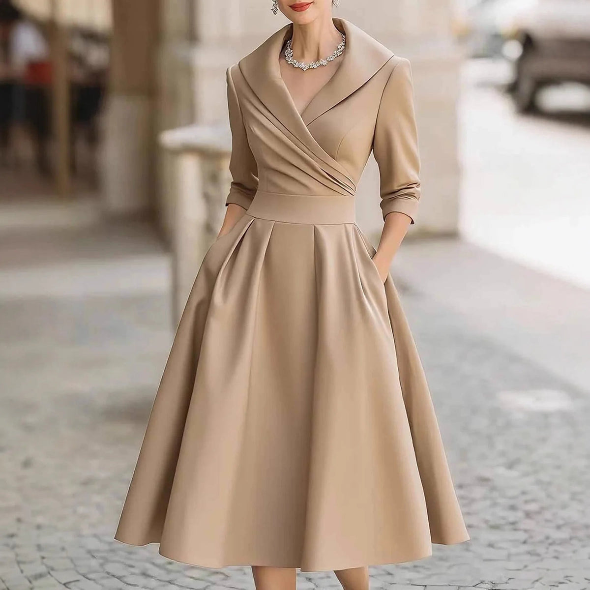 SaneShoppe - 2025 cross - border Amazon elegant satin spring and autumn long - sleeved belt dress cw09736