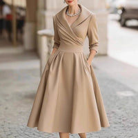 SaneShoppe - 2025 cross - border Amazon elegant satin spring and autumn long - sleeved belt dress cw09736