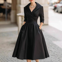 SaneShoppe - 2025 cross - border Amazon elegant satin spring and autumn long - sleeved belt dress cw09736