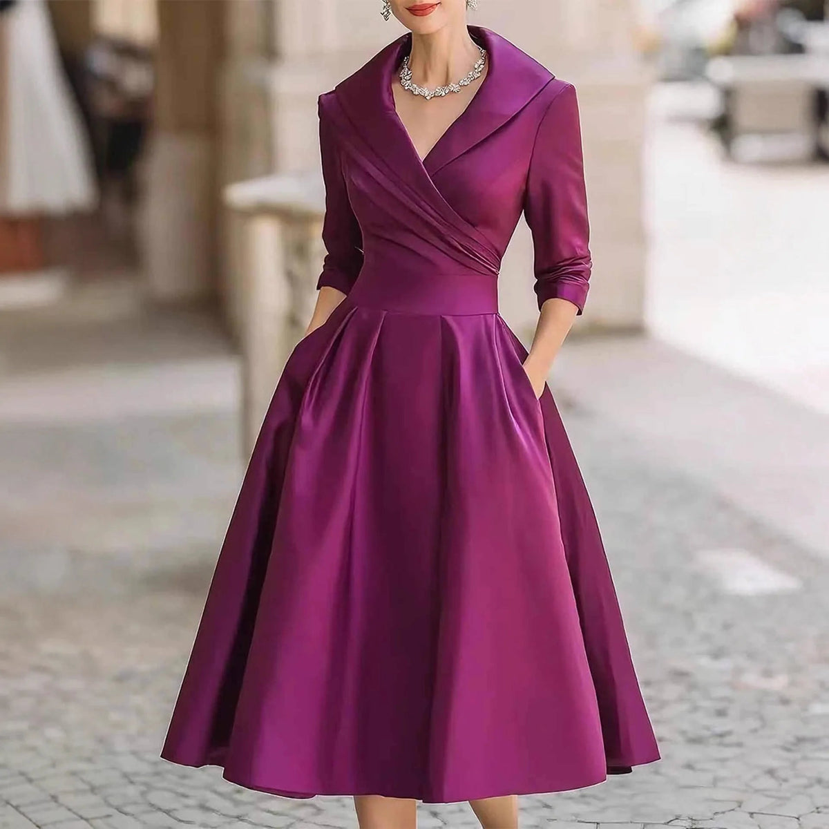 SaneShoppe - 2025 cross - border Amazon elegant satin spring and autumn long - sleeved belt dress cw09736