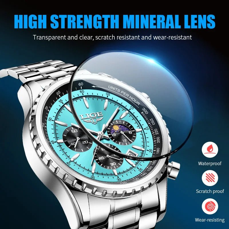 SaneShoppe-2027 LIGE Men's Luxury Chronograph Watch Waterproof Sport Wristwatch