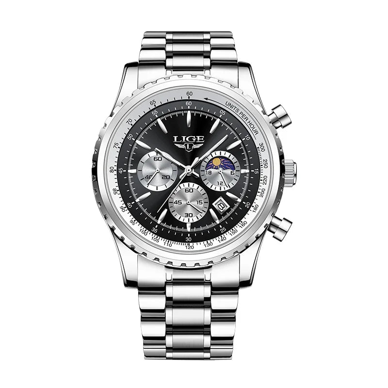 SaneShoppe-2027 LIGE Men's Luxury Chronograph Watch Waterproof Sport Wristwatch