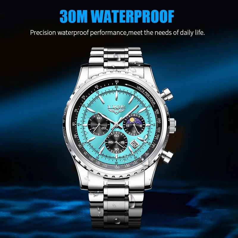 SaneShoppe-2027 LIGE Men's Luxury Chronograph Watch Waterproof Sport Wristwatch