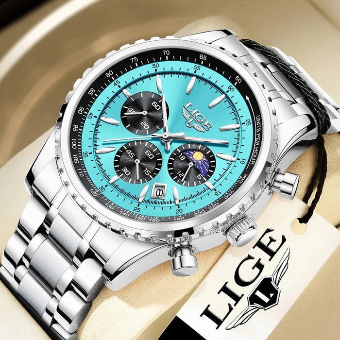 SaneShoppe-2027 LIGE Men's Luxury Chronograph Watch Waterproof Sport Wristwatch
