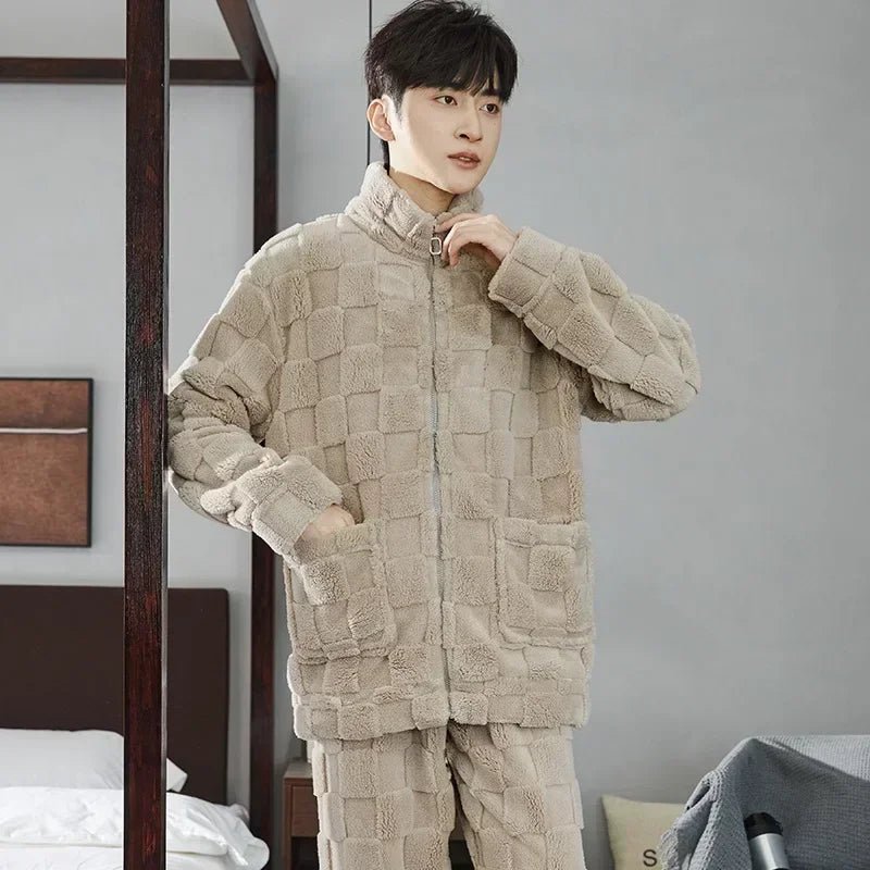 SaneShoppe-Men's Flannel Pajama Set | Soft Sleepwear for Autumn Winter 2026