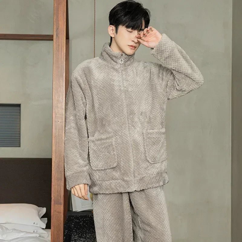 SaneShoppe-Men's Flannel Pajama Set | Soft Sleepwear for Autumn Winter 2026
