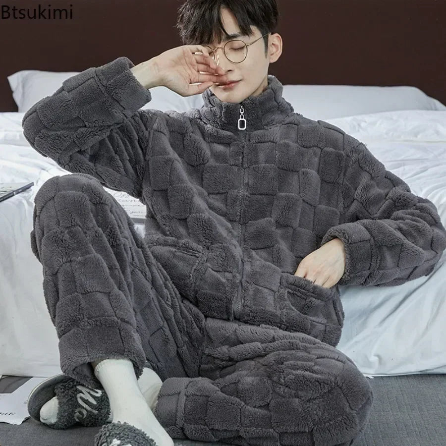 SaneShoppe-Men's Flannel Pajama Set | Soft Sleepwear for Autumn Winter 2026
