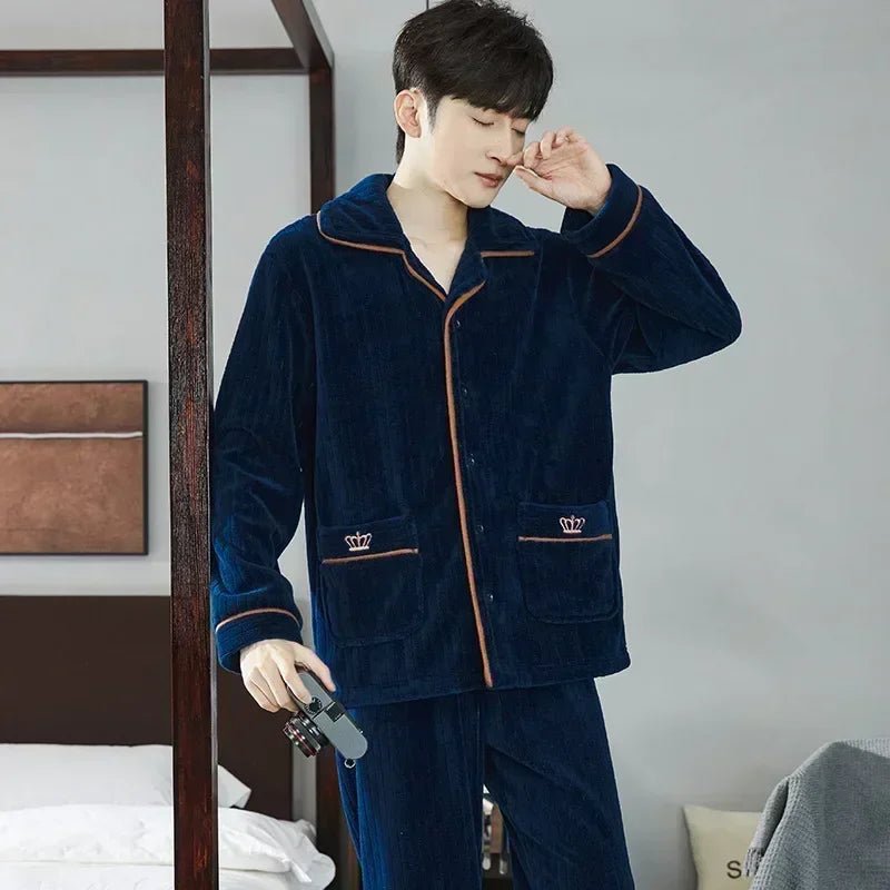 SaneShoppe-Men's Flannel Pajama Set | Soft Sleepwear for Autumn Winter 2026