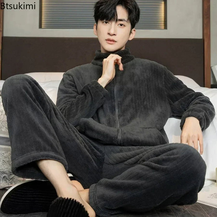 SaneShoppe-Men's Flannel Pajama Set | Soft Sleepwear for Autumn Winter 2026