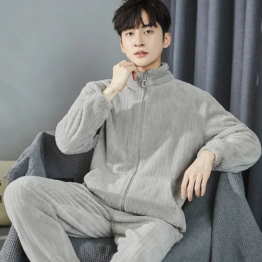SaneShoppe-Men's Flannel Pajama Set | Soft Sleepwear for Autumn Winter 2026