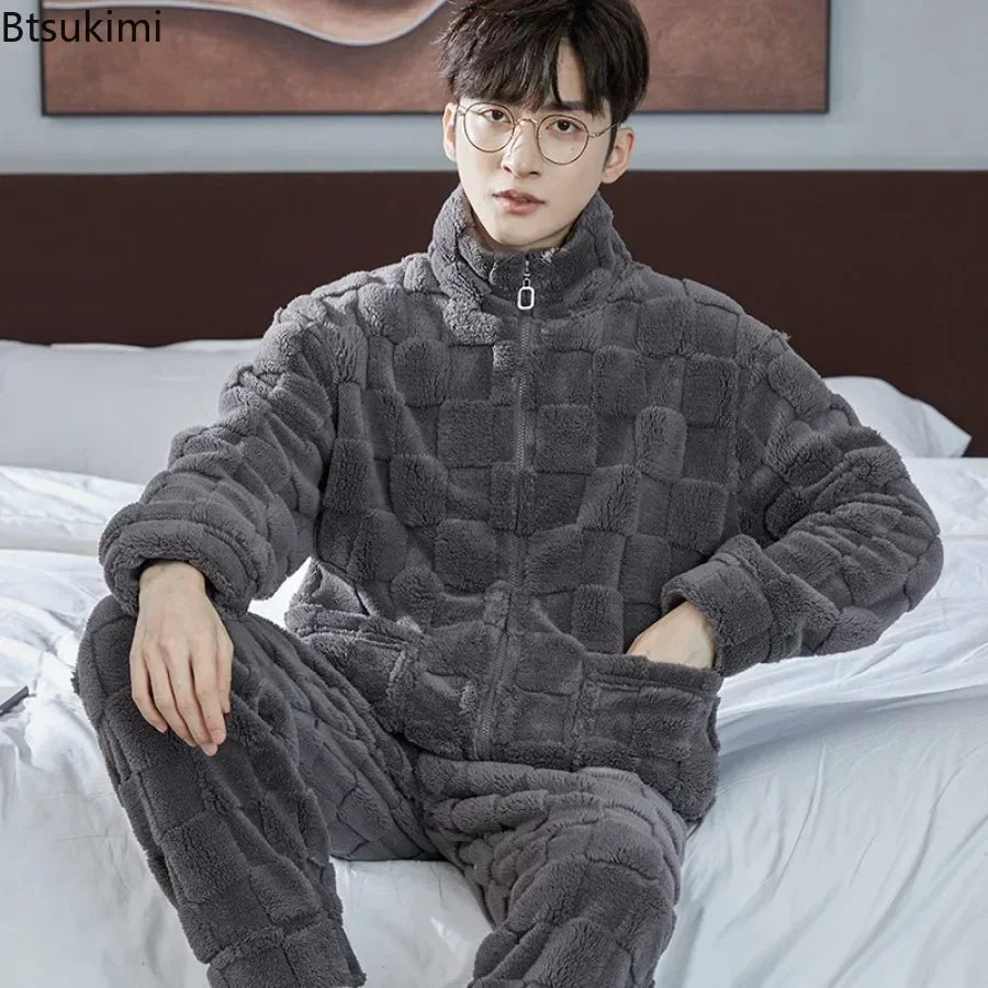 SaneShoppe-Men's Flannel Pajama Set | Soft Sleepwear for Autumn Winter 2026