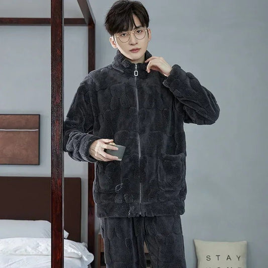 SaneShoppe-Men's Flannel Pajama Set | Soft Sleepwear for Autumn Winter 2026