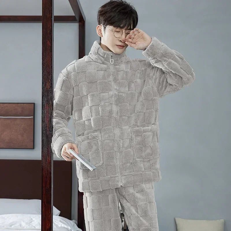 SaneShoppe-Men's Flannel Pajama Set | Soft Sleepwear for Autumn Winter 2026