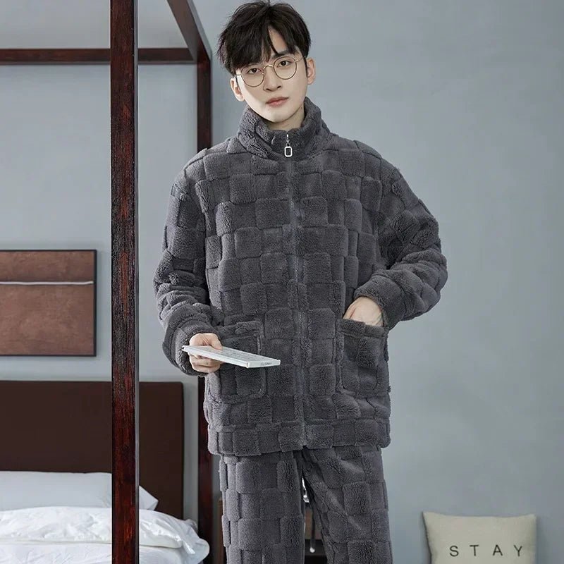 SaneShoppe-Men's Flannel Pajama Set | Soft Sleepwear for Autumn Winter 2026
