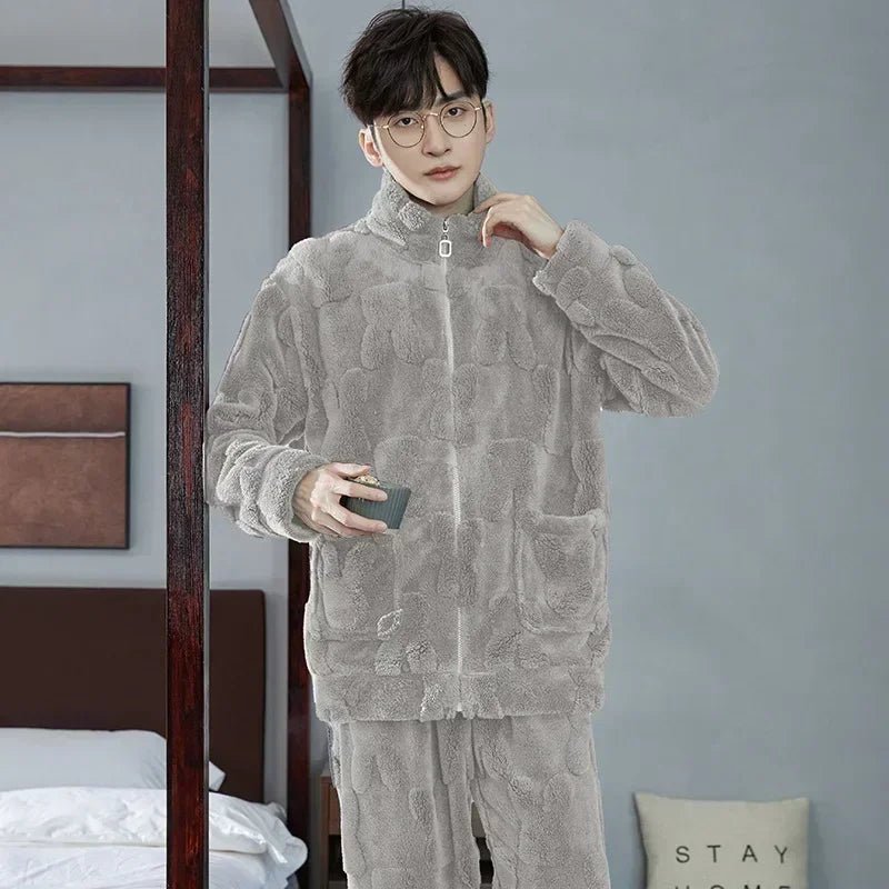 SaneShoppe-Men's Flannel Pajama Set | Soft Sleepwear for Autumn Winter 2026