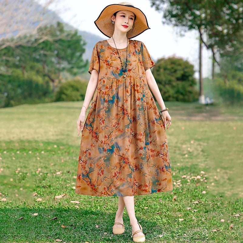 SaneShoppe-2025 Vintage Floral Summer Dress for Women Plus Size Casual Fashion Print Loose Arrival