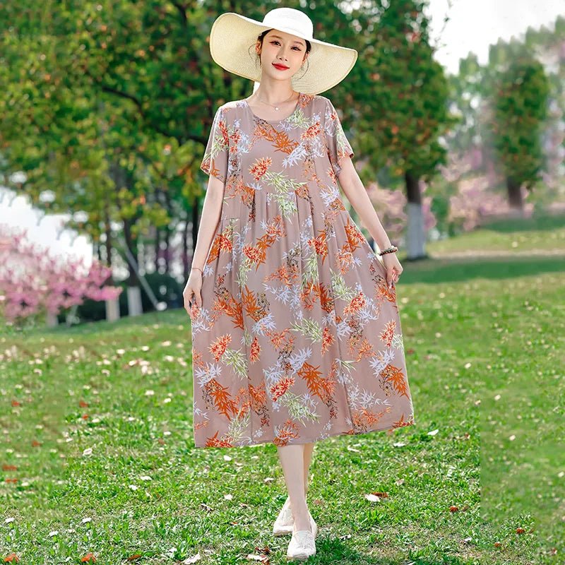 SaneShoppe-2025 Vintage Floral Summer Dress for Women Plus Size Casual Fashion Print Loose Arrival