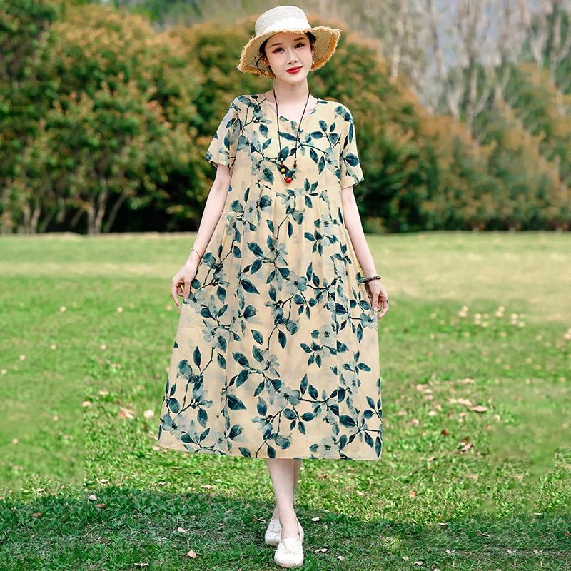 SaneShoppe-2025 Vintage Floral Summer Dress for Women Plus Size Casual Fashion Print Loose Arrival