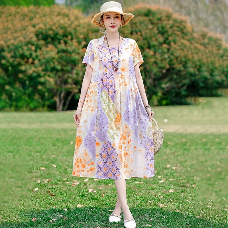 SaneShoppe-2025 Vintage Floral Summer Dress for Women Plus Size Casual Fashion Print Loose Arrival