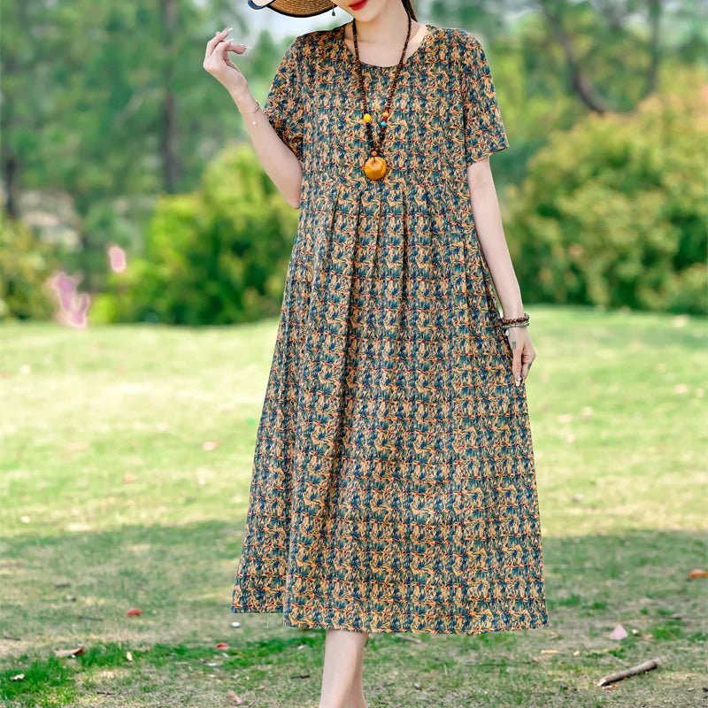 SaneShoppe-2025 Vintage Floral Summer Dress for Women Plus Size Casual Fashion Print Loose Arrival