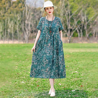 SaneShoppe-2025 Vintage Floral Summer Dress for Women Plus Size Casual Fashion Print Loose Arrival