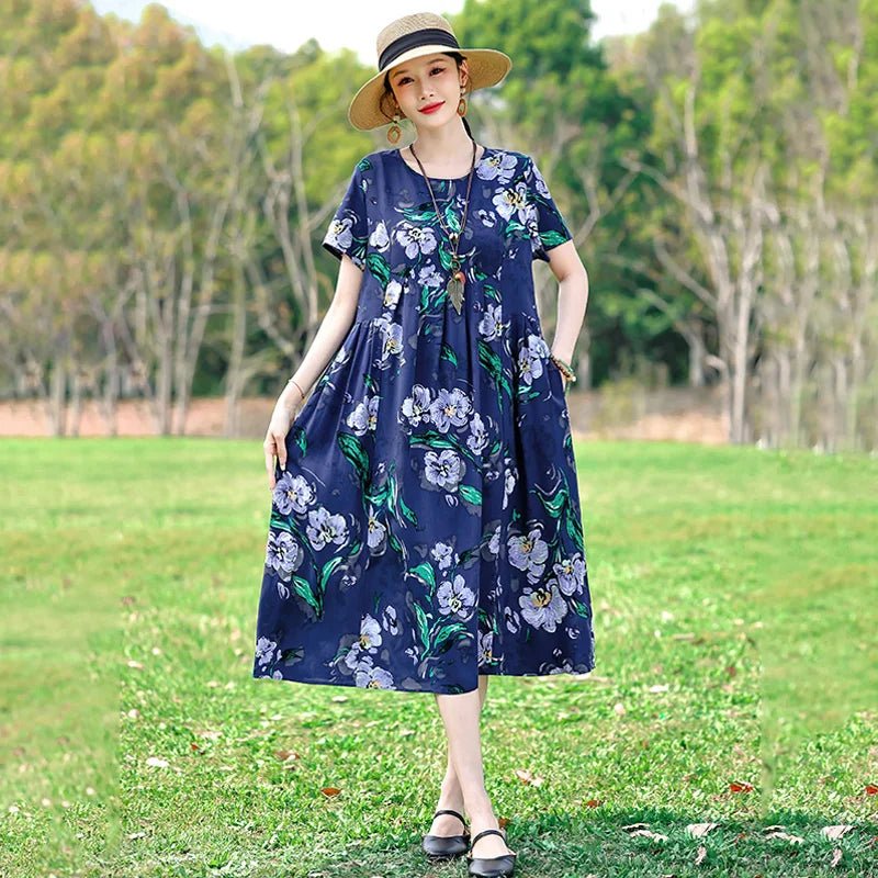 SaneShoppe-2025 Vintage Floral Summer Dress for Women Plus Size Casual Fashion Print Loose Arrival