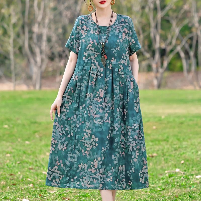 SaneShoppe-2025 Vintage Floral Summer Dress for Women Plus Size Casual Fashion Print Loose Arrival