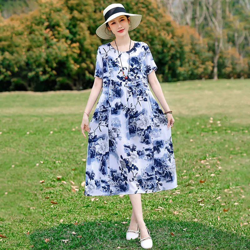 SaneShoppe-2025 Vintage Floral Summer Dress for Women Plus Size Casual Fashion Print Loose Arrival